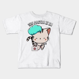 Cute tabby Cat is a doctor Kids T-Shirt